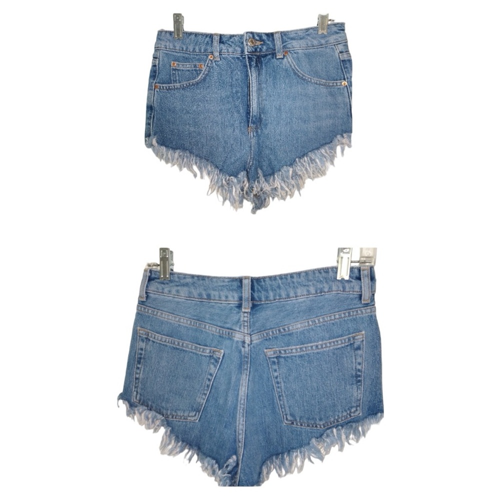 Topshop Moto kiri High Waisted Jorts shaggy fringe boho festival shorts size 6